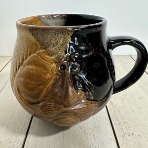 Vintage Pottery Craft USA 3D face mustache man glazed stoneware drink mug